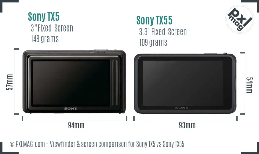 Sony TX5 vs Sony TX55 Screen and Viewfinder comparison