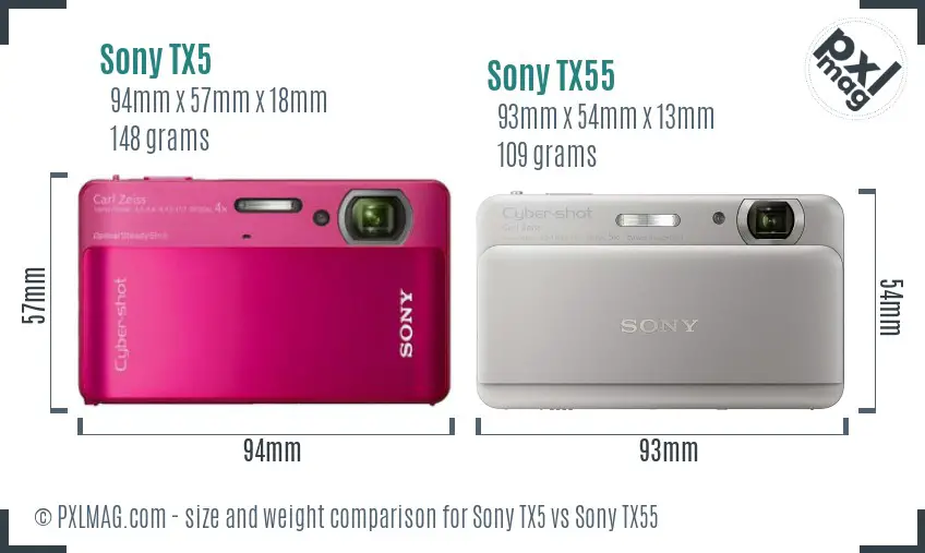 Sony TX5 vs Sony TX55 size comparison