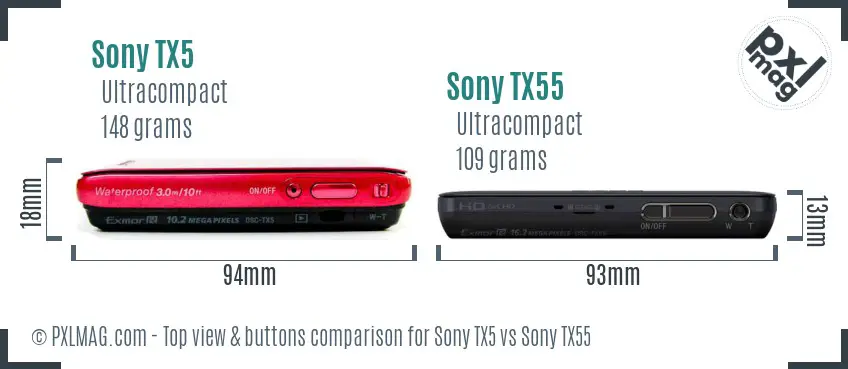 Sony TX5 vs Sony TX55 top view buttons comparison