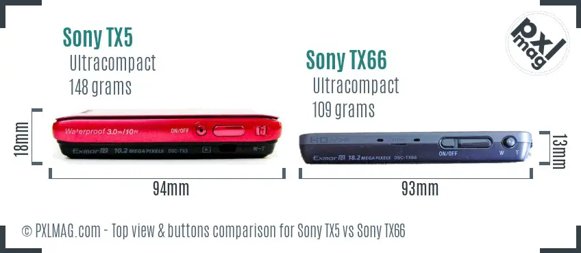 Sony TX5 vs Sony TX66 top view buttons comparison