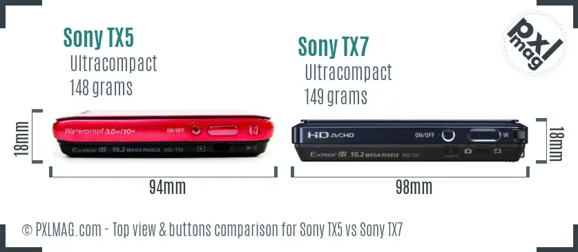 Sony TX5 vs Sony TX7 top view buttons comparison