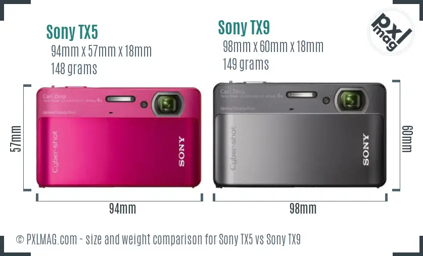 Sony TX5 vs Sony TX9 size comparison
