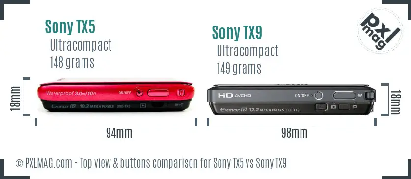 Sony TX5 vs Sony TX9 top view buttons comparison