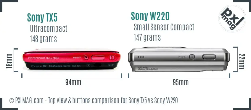 Sony TX5 vs Sony W220 top view buttons comparison