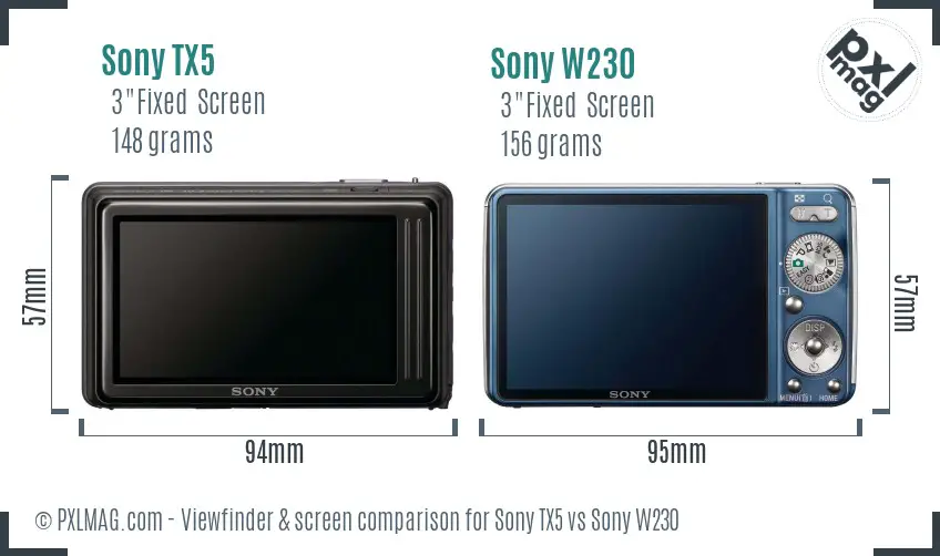 Sony TX5 vs Sony W230 Screen and Viewfinder comparison