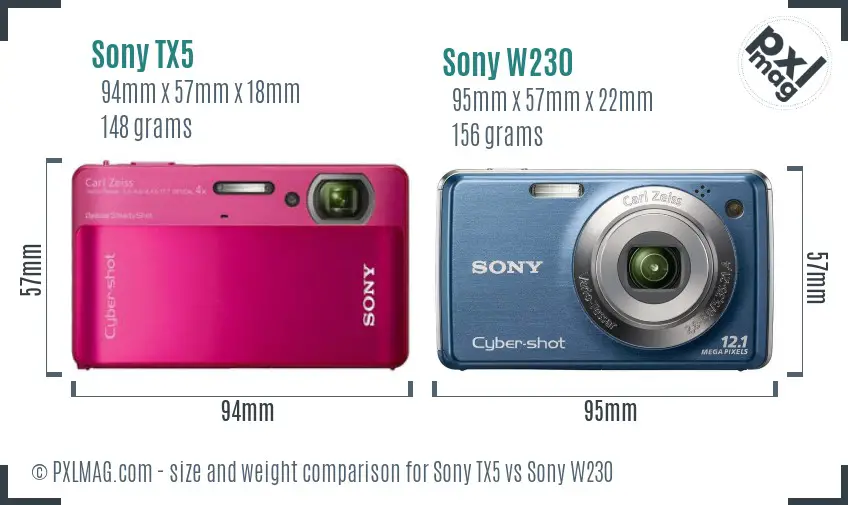 Sony TX5 vs Sony W230 size comparison