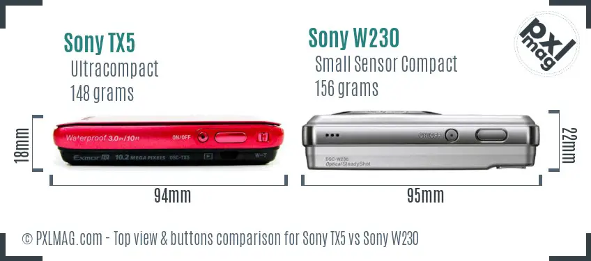 Sony TX5 vs Sony W230 top view buttons comparison