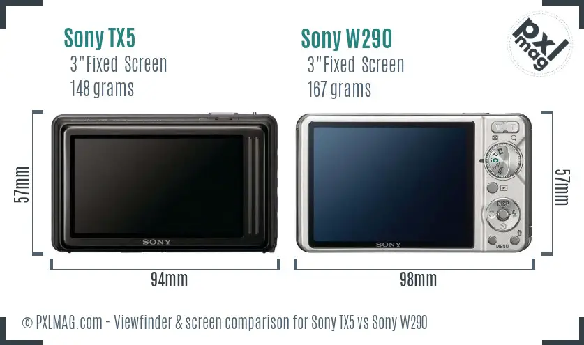 Sony TX5 vs Sony W290 Screen and Viewfinder comparison