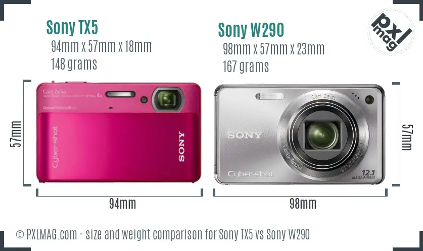 Sony TX5 vs Sony W290 size comparison