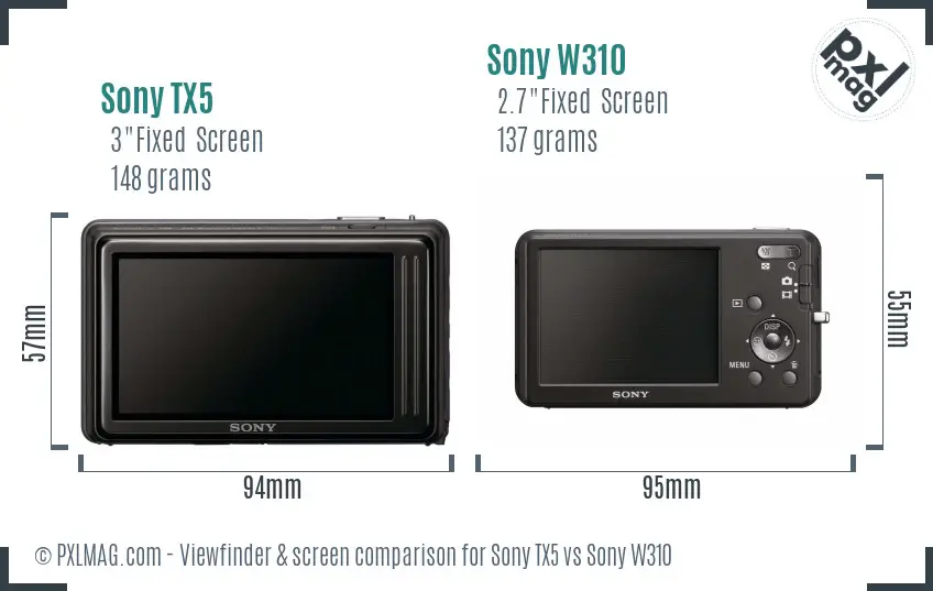Sony TX5 vs Sony W310 Screen and Viewfinder comparison