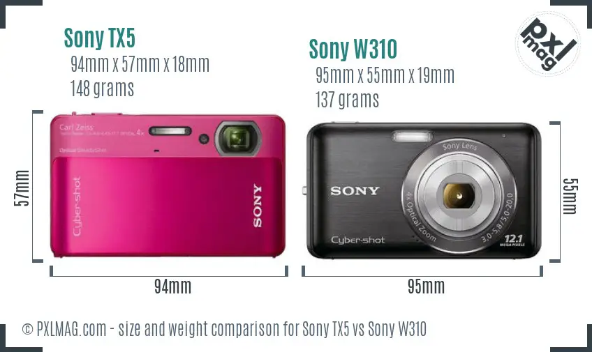 Sony TX5 vs Sony W310 size comparison