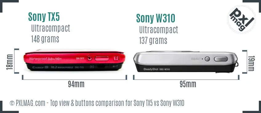 Sony TX5 vs Sony W310 top view buttons comparison