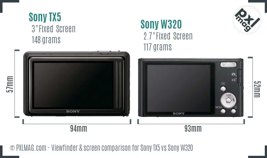 Sony TX5 vs Sony W320 Screen and Viewfinder comparison
