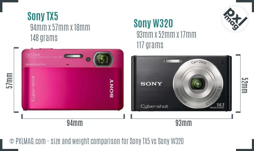 Sony TX5 vs Sony W320 size comparison