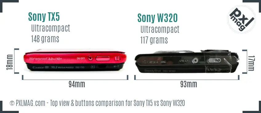 Sony TX5 vs Sony W320 top view buttons comparison