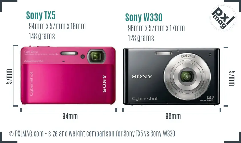 Sony TX5 vs Sony W330 size comparison