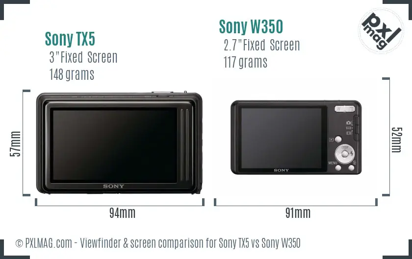 Sony TX5 vs Sony W350 Screen and Viewfinder comparison