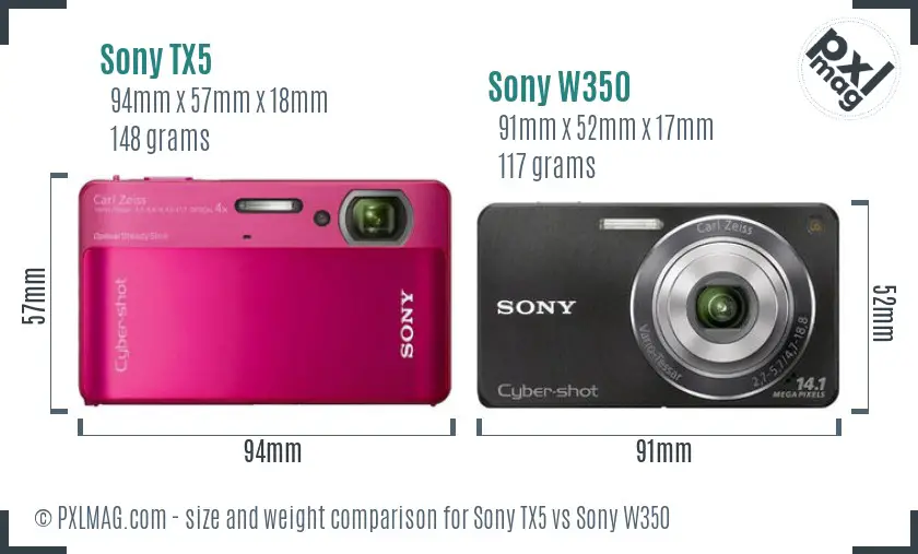 Sony TX5 vs Sony W350 size comparison