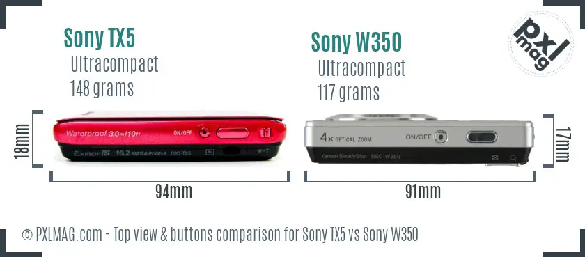 Sony TX5 vs Sony W350 top view buttons comparison