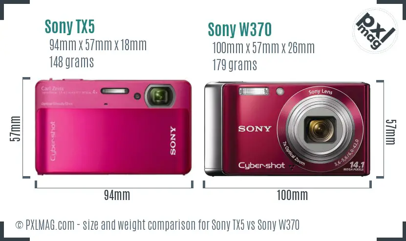 Sony TX5 vs Sony W370 size comparison