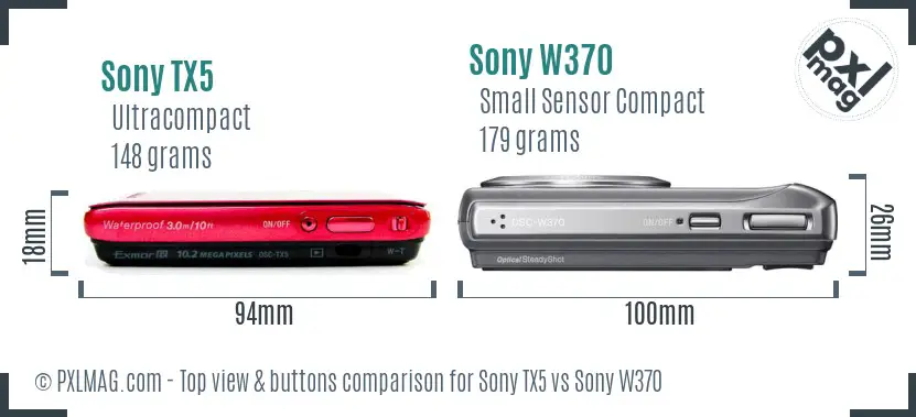 Sony TX5 vs Sony W370 top view buttons comparison