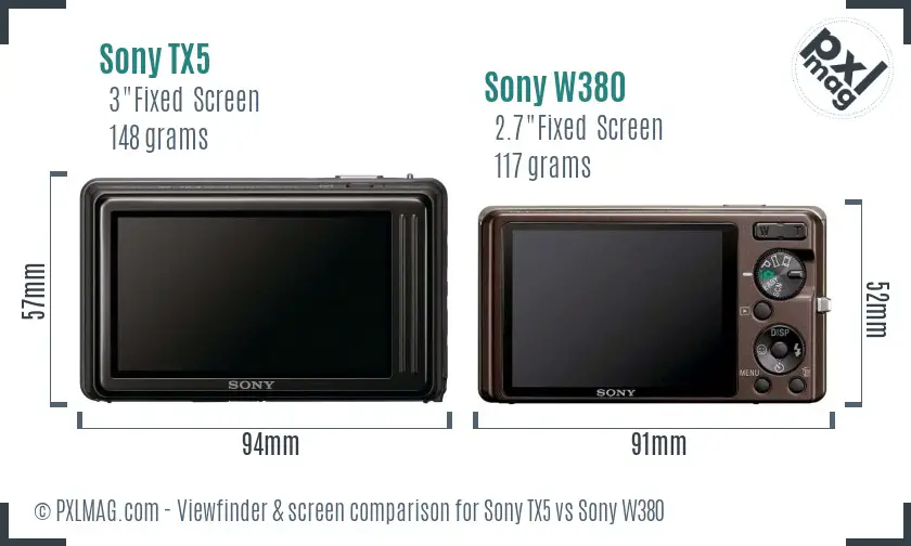 Sony TX5 vs Sony W380 Screen and Viewfinder comparison