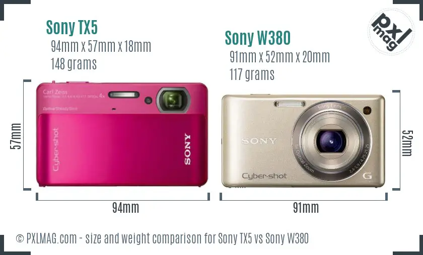 Sony TX5 vs Sony W380 size comparison