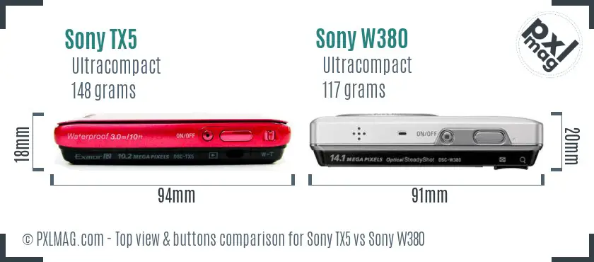 Sony TX5 vs Sony W380 top view buttons comparison
