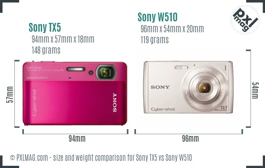 Sony TX5 vs Sony W510 size comparison