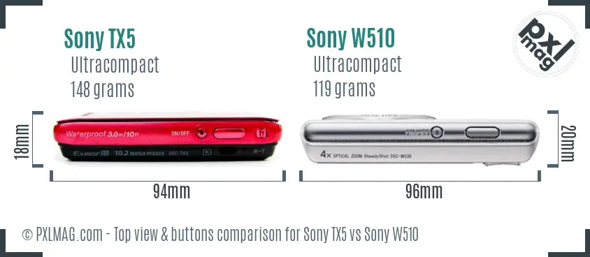 Sony TX5 vs Sony W510 top view buttons comparison
