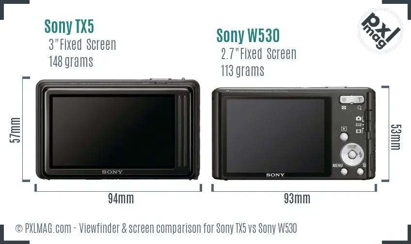 Sony TX5 vs Sony W530 Screen and Viewfinder comparison