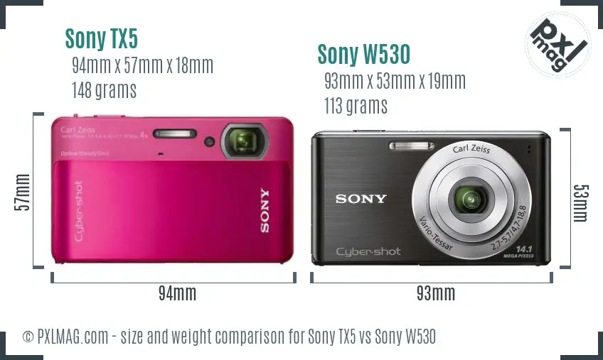 Sony TX5 vs Sony W530 size comparison
