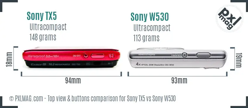 Sony TX5 vs Sony W530 top view buttons comparison
