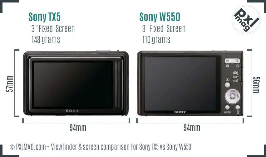 Sony TX5 vs Sony W550 Screen and Viewfinder comparison