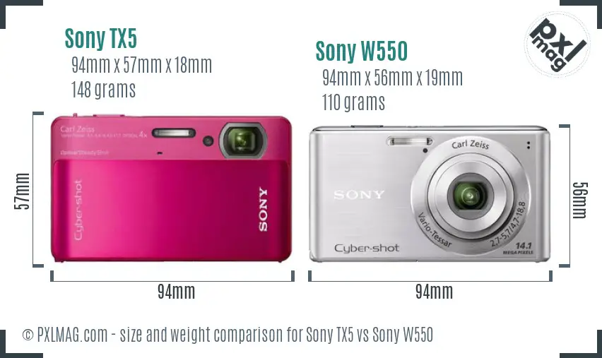 Sony TX5 vs Sony W550 size comparison