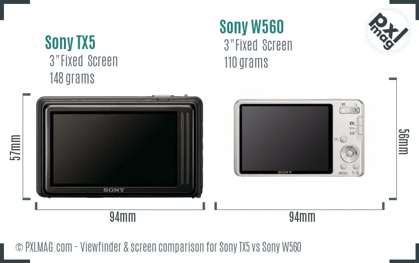 Sony TX5 vs Sony W560 Screen and Viewfinder comparison