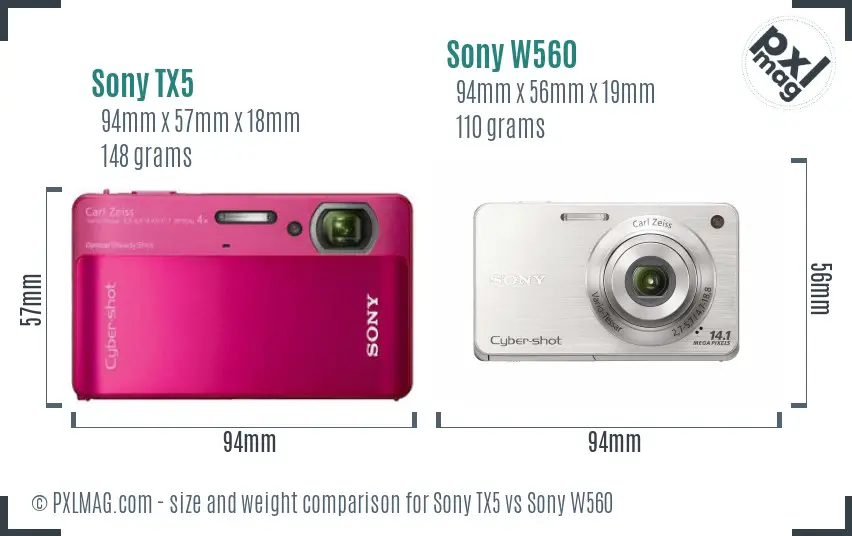 Sony TX5 vs Sony W560 size comparison