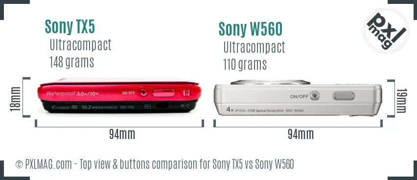 Sony TX5 vs Sony W560 top view buttons comparison