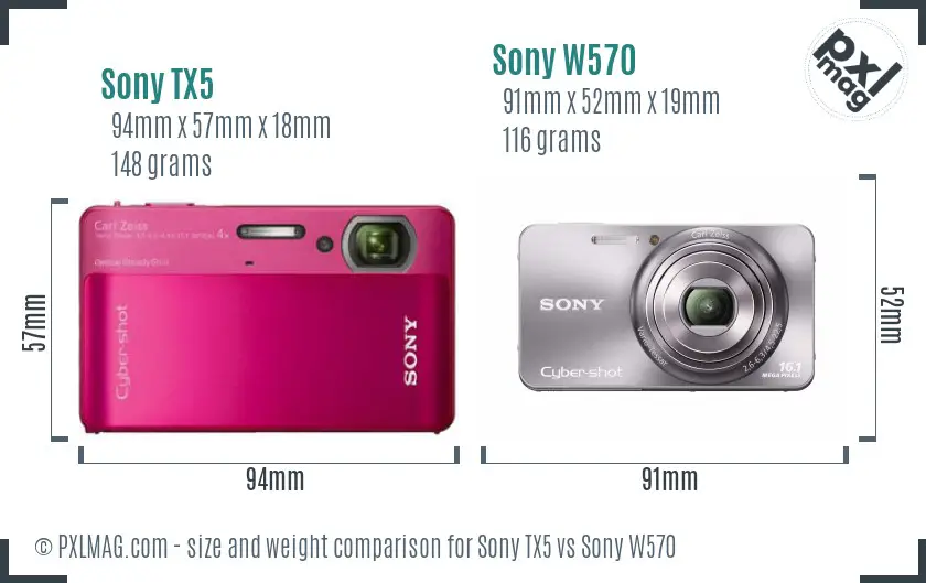 Sony TX5 vs Sony W570 size comparison