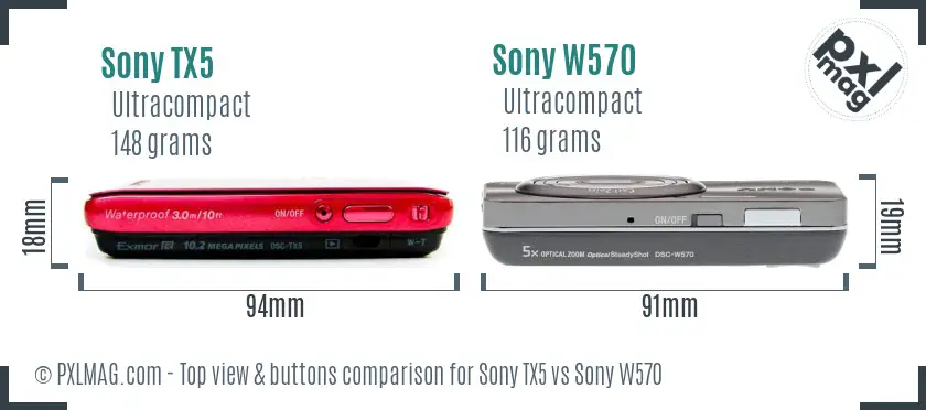 Sony TX5 vs Sony W570 top view buttons comparison