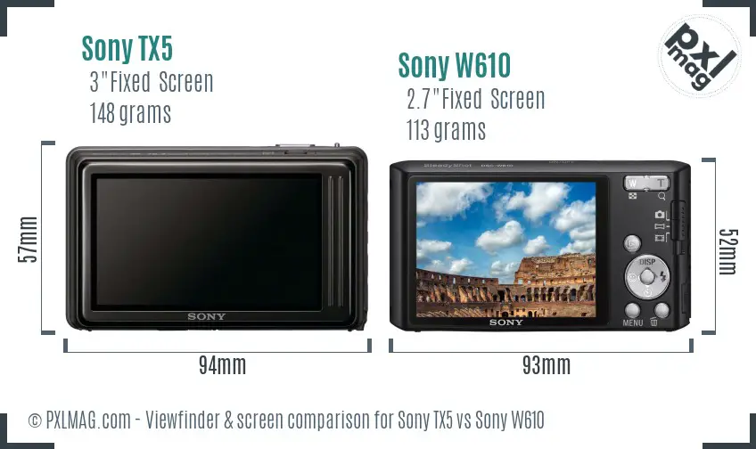 Sony TX5 vs Sony W610 Screen and Viewfinder comparison