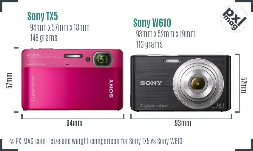 Sony TX5 vs Sony W610 size comparison