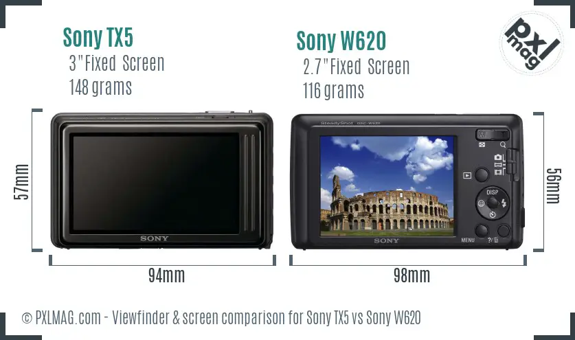 Sony TX5 vs Sony W620 Screen and Viewfinder comparison