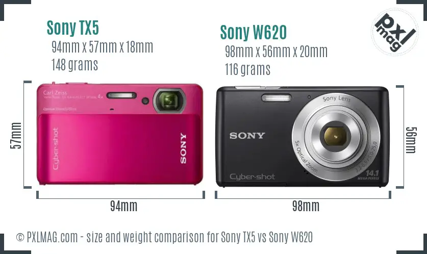 Sony TX5 vs Sony W620 size comparison