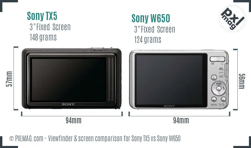 Sony TX5 vs Sony W650 Screen and Viewfinder comparison