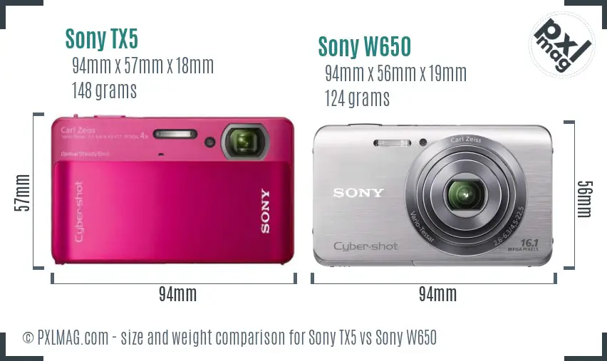 Sony TX5 vs Sony W650 size comparison