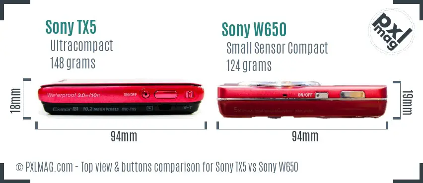 Sony TX5 vs Sony W650 top view buttons comparison
