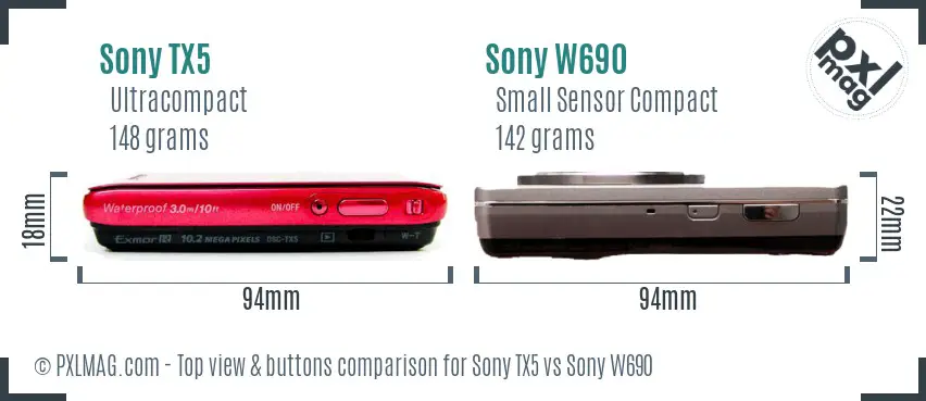 Sony TX5 vs Sony W690 top view buttons comparison