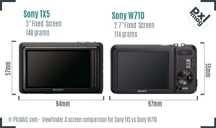 Sony TX5 vs Sony W710 Screen and Viewfinder comparison