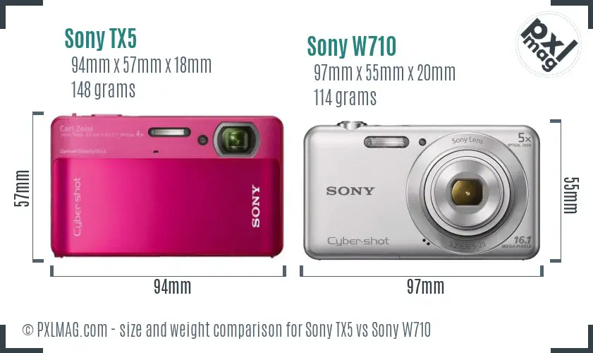 Sony TX5 vs Sony W710 size comparison